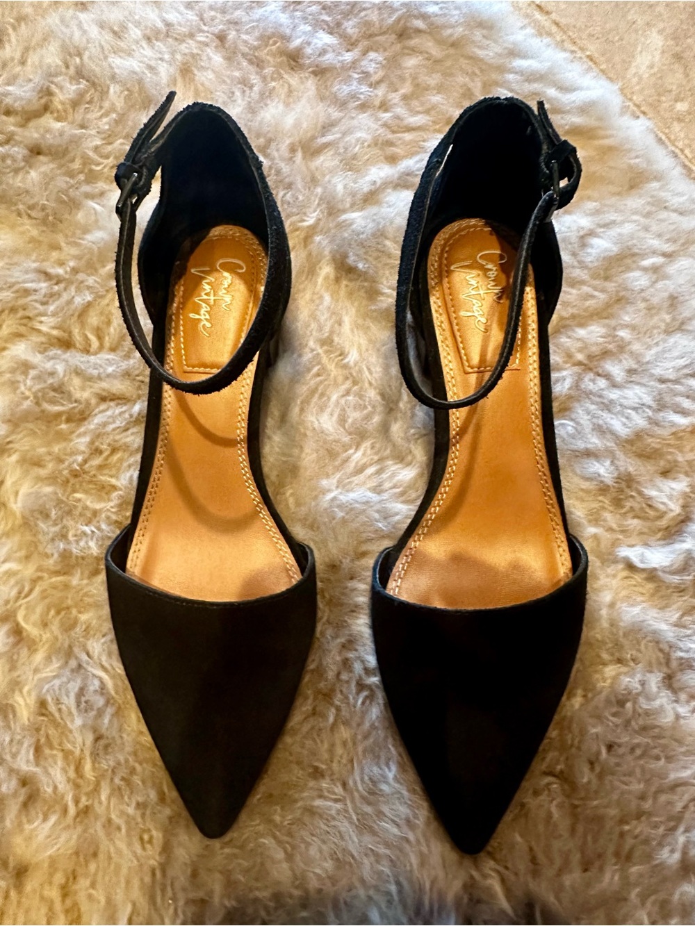 Crown Vintage | Black Suede Block Heels